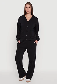 Womens Fleece Lined Drawstring Waist Wide Leg Pants,