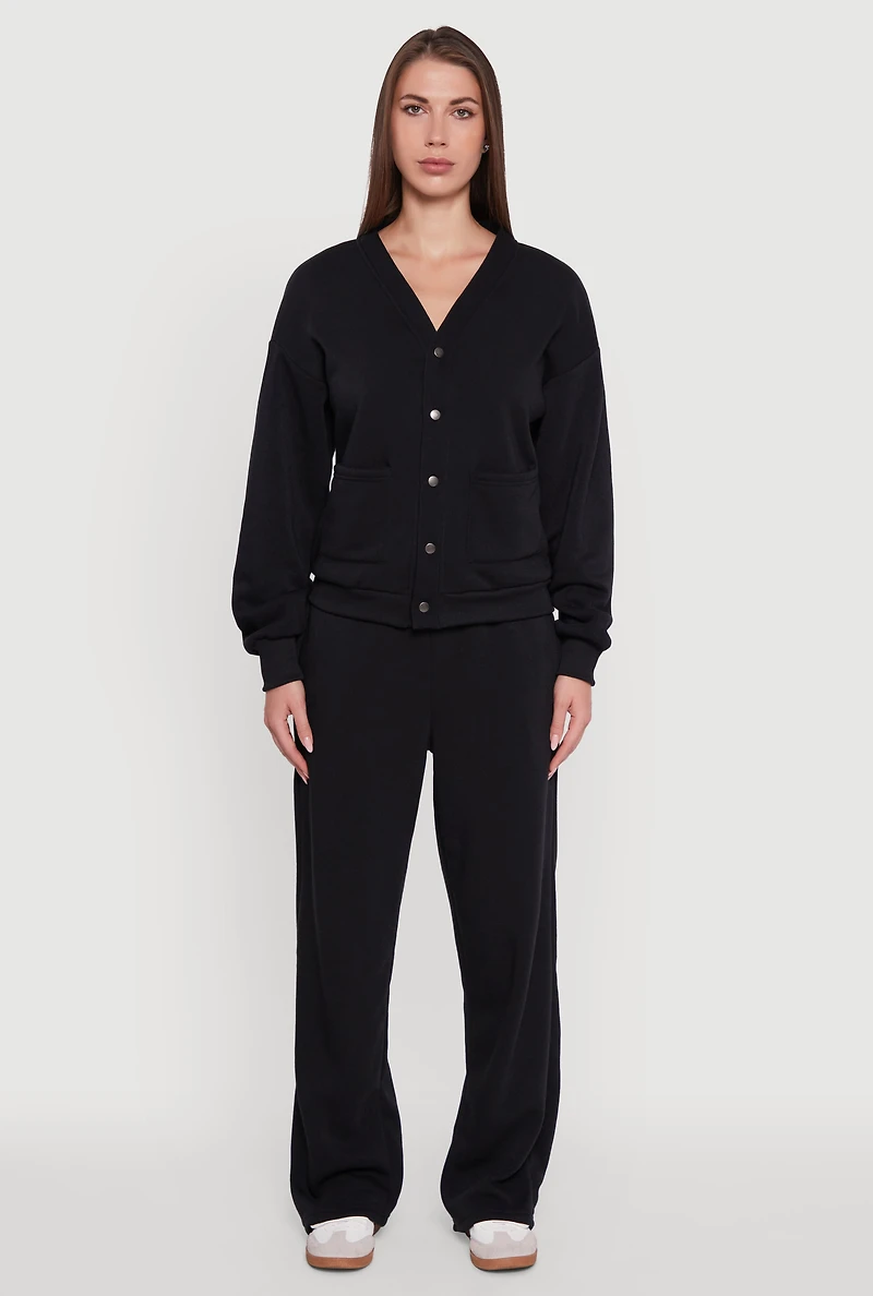 Womens Fleece Lined Drawstring Waist Wide Leg Pants,