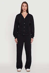 Womens Fleece Lined Drawstring Waist Wide Leg Pants,