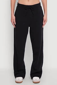 Womens Fleece Lined Drawstring Waist Wide Leg Pants,