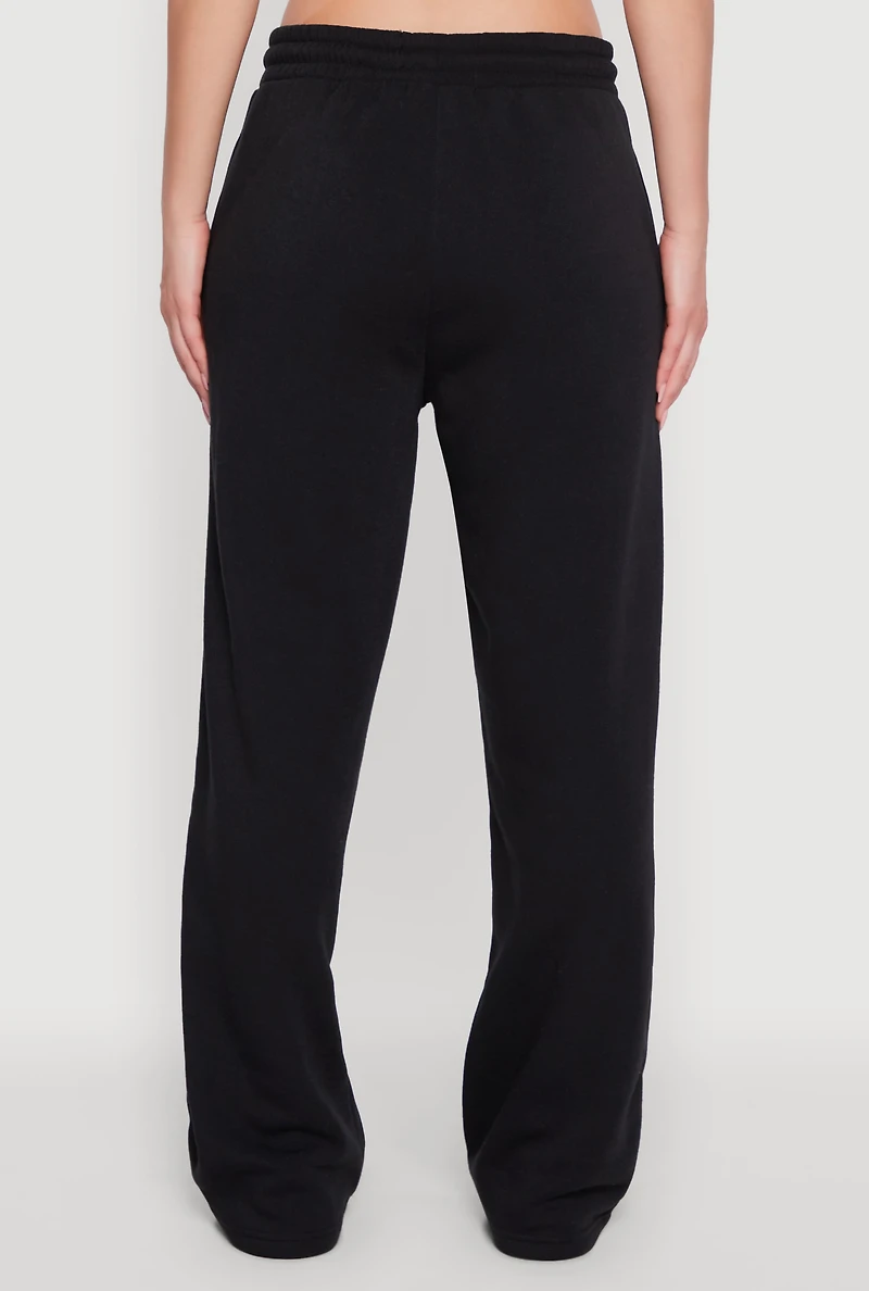 Womens Fleece Lined Drawstring Waist Wide Leg Pants,