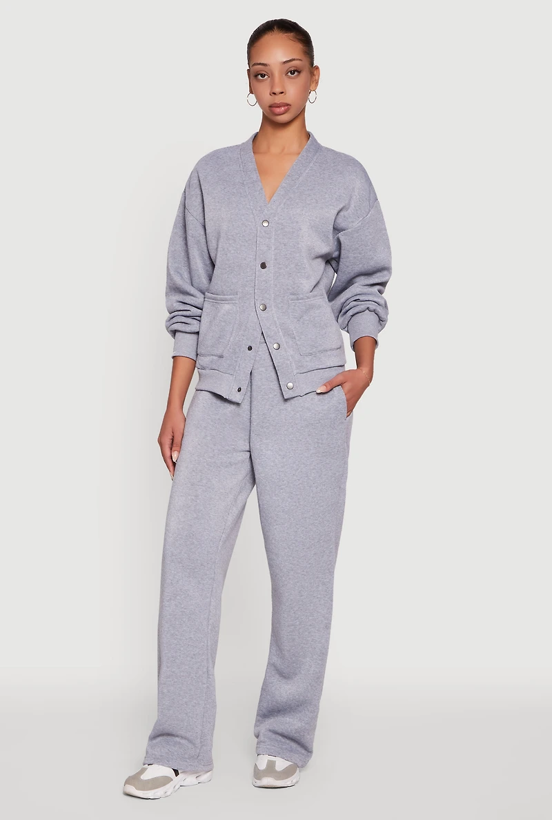 Fleece Lined Drawstring Waist Wide Leg Pants