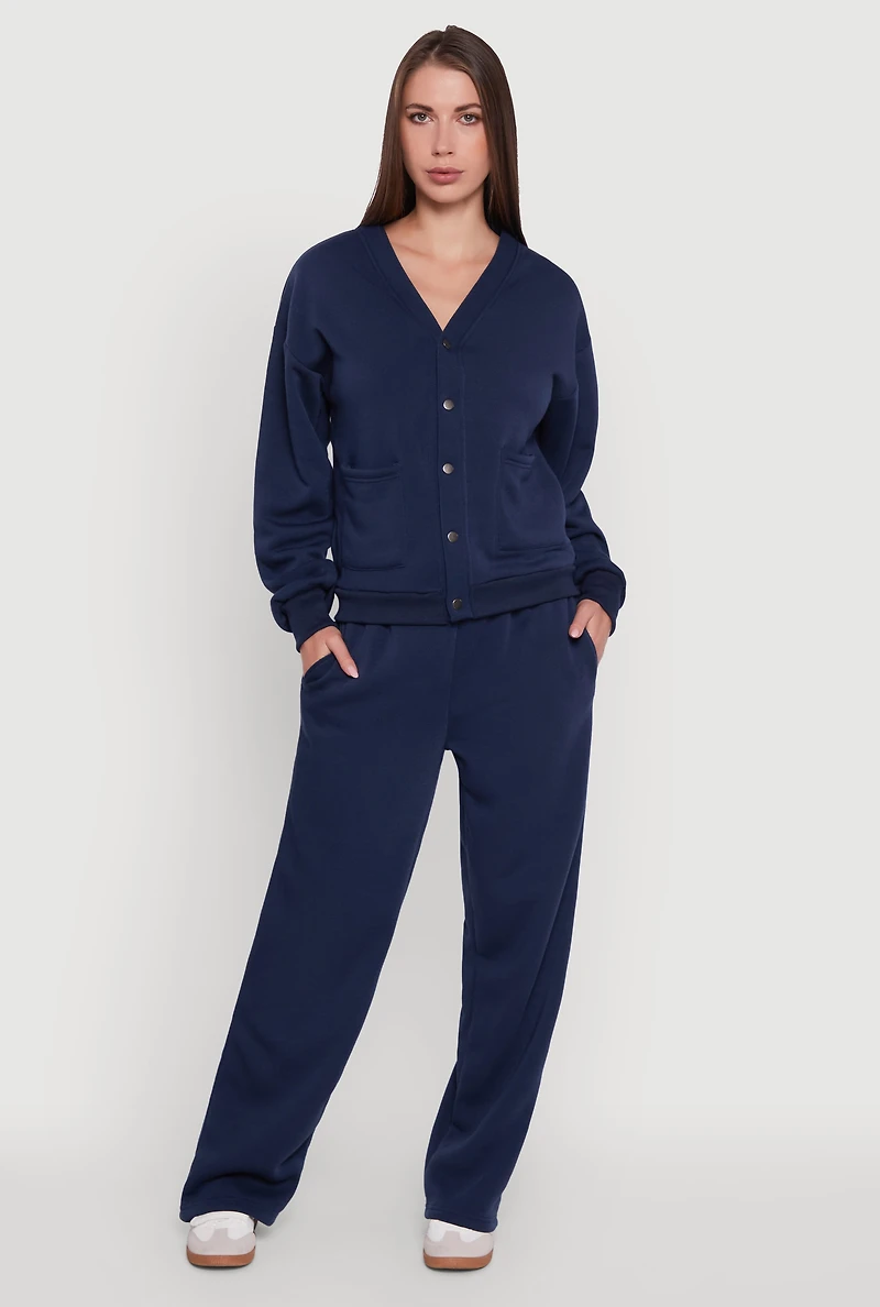 Womens Fleece Lined Drawstring Waist Wide Leg Pants, Blue, Size XL