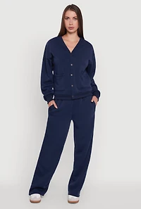 Womens Fleece Lined Drawstring Waist Wide Leg Pants, Blue, Size XL