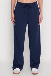 Womens Fleece Lined Drawstring Waist Wide Leg Pants, Blue, Size XL