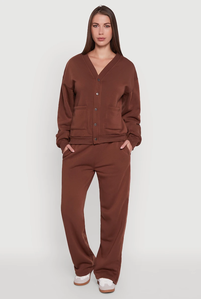 Womens Fleece Lined Drawstring Waist Wide Leg Pants, M