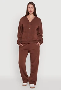 Womens Fleece Lined Drawstring Waist Wide Leg Pants, M