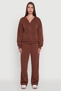 Womens Fleece Lined Drawstring Waist Wide Leg Pants, M