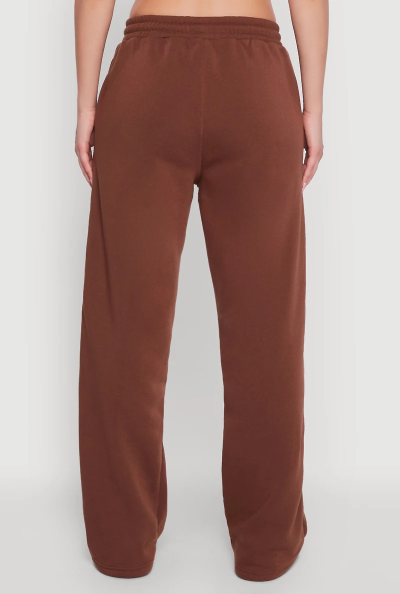 Womens Fleece Lined Drawstring Waist Wide Leg Pants, M