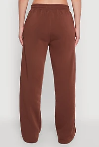 Womens Fleece Lined Drawstring Waist Wide Leg Pants, M