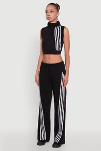 Womens Sleeveless Half Zip Stripe Detail Crop Top,