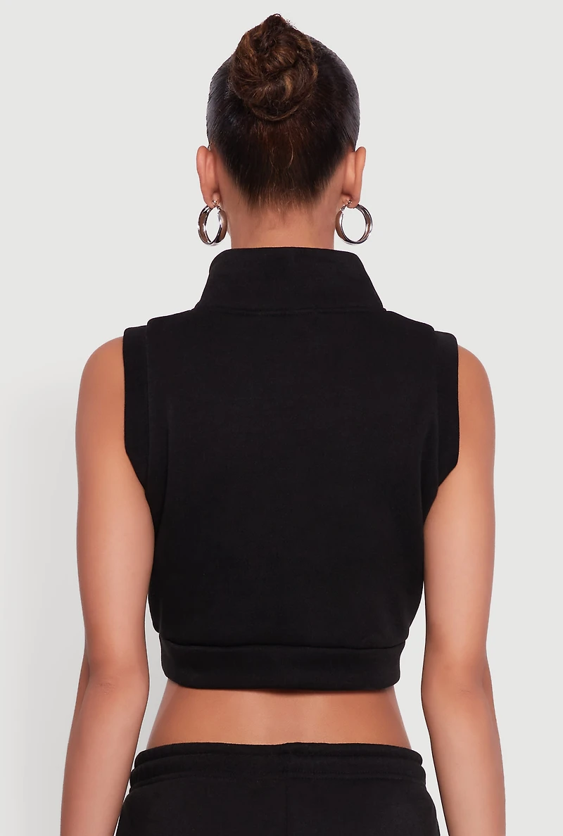 Womens Sleeveless Half Zip Stripe Detail Crop Top,