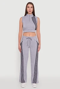 Womens Sleeveless Half Zip Stripe Detail Crop Top, Grey,