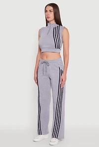 Sleeveless Half Zip Stripe Detail Crop Top