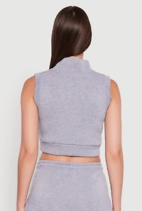 Womens Sleeveless Half Zip Stripe Detail Crop Top, Grey,