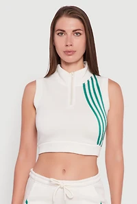 Sleeveless Half Zip Stripe Detail Crop Top