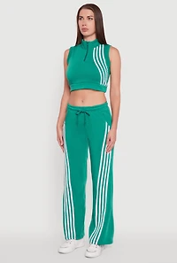 Womens Sleeveless Half Zip Stripe Detail Crop Top, Green,