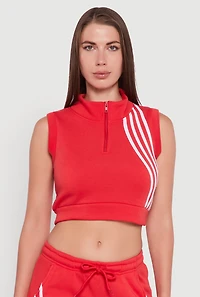 Womens Sleeveless Half Zip Stripe Detail Crop Top, Red, Size XL