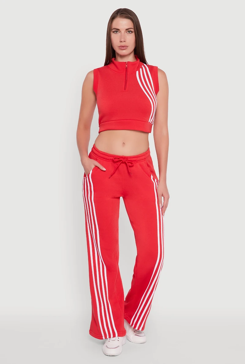 Womens Sleeveless Half Zip Stripe Detail Crop Top, Red, Size XL