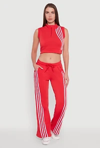 Womens Sleeveless Half Zip Stripe Detail Crop Top, Red, Size XL