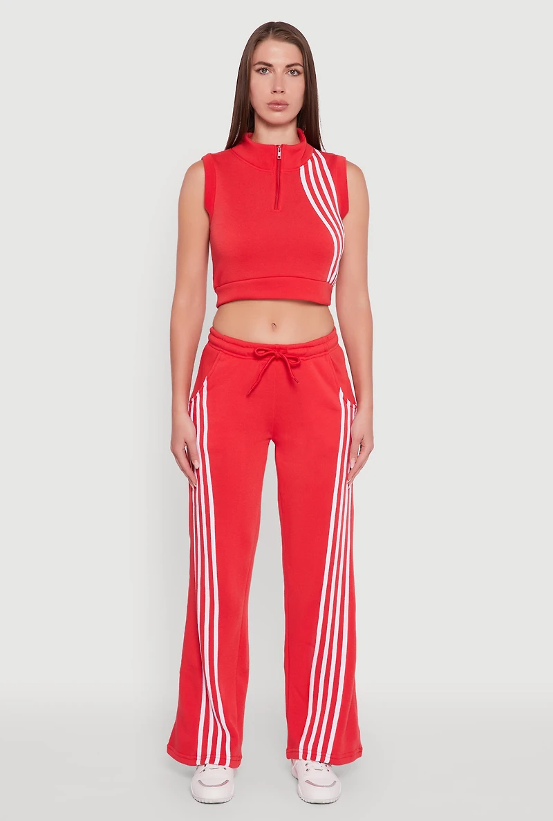 Womens Sleeveless Half Zip Stripe Detail Crop Top, Red, Size XL