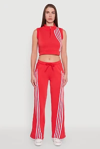 Womens Sleeveless Half Zip Stripe Detail Crop Top, Red, Size XL
