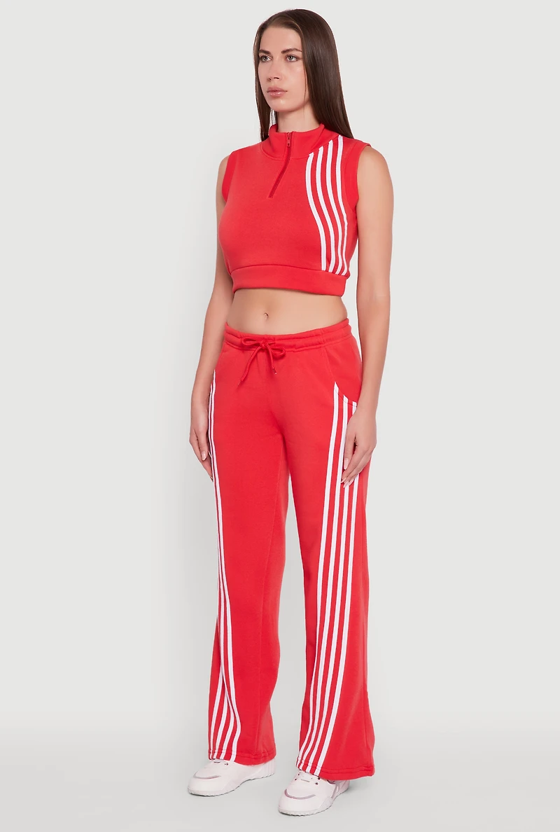 Womens Sleeveless Half Zip Stripe Detail Crop Top, Red, Size XL