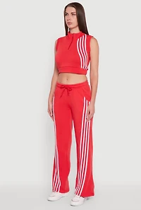 Womens Sleeveless Half Zip Stripe Detail Crop Top, Red, Size XL