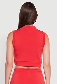 Womens Sleeveless Half Zip Stripe Detail Crop Top, Red, Size XL