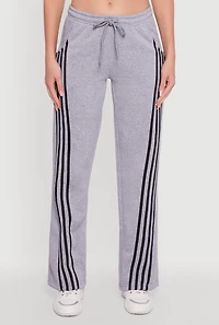 Womens Striped Fleece Lined Wide Leg Sweatpants, Grey, Size M