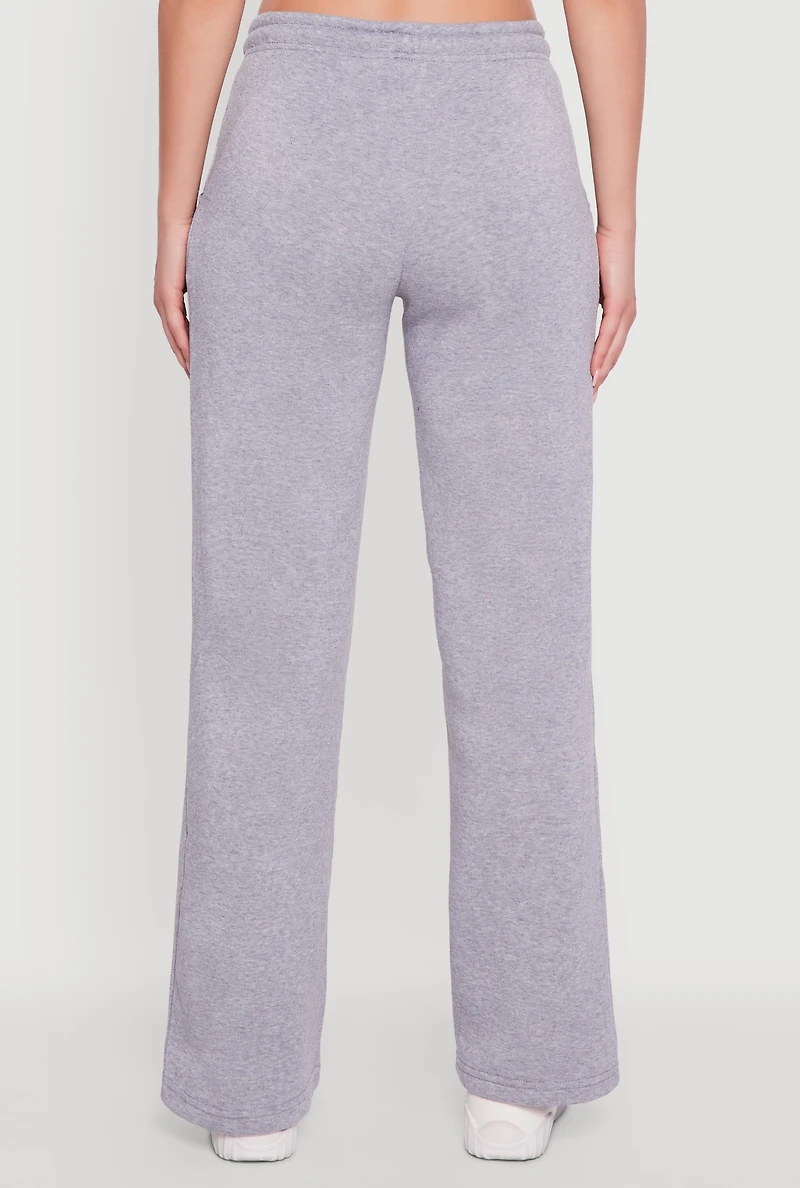 Womens Striped Fleece Lined Wide Leg Sweatpants, Grey, Size M