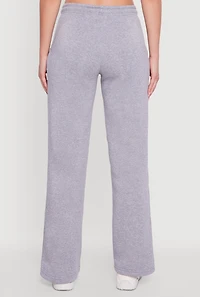 Womens Striped Fleece Lined Wide Leg Sweatpants, Grey, Size M