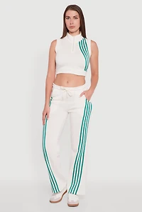 Striped Fleece Lined Wide Leg Sweatpants