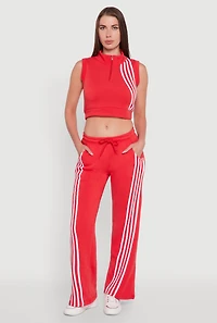 Womens Striped Fleece Lined Wide Leg Sweatpants, Red, Size M