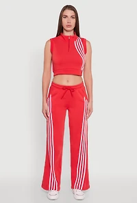 Womens Striped Fleece Lined Wide Leg Sweatpants, Red, Size M