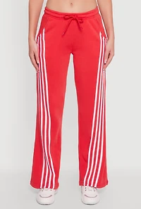 Womens Striped Fleece Lined Wide Leg Sweatpants, Red, Size M