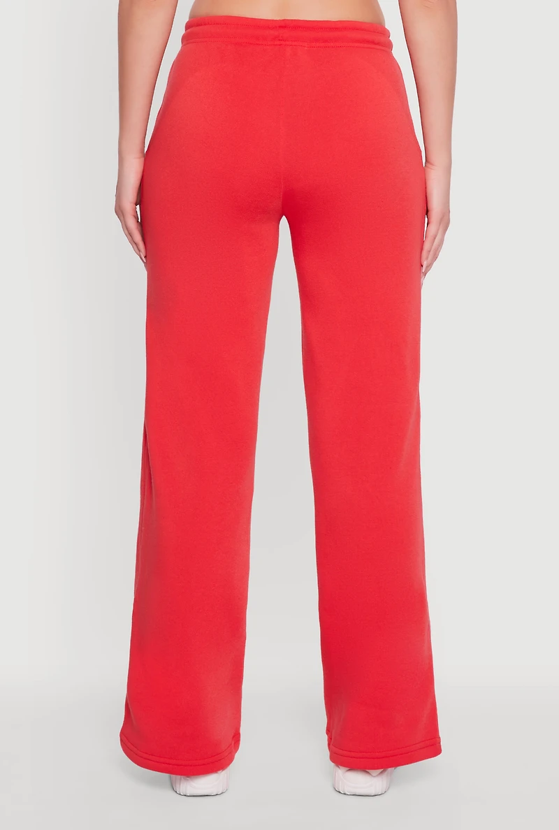 Womens Striped Fleece Lined Wide Leg Sweatpants, Red, Size M