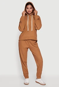 Womens Layered Look Plush Lined Hooded Sweatshirt, Brown,