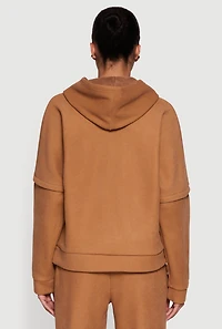 Womens Layered Look Plush Lined Hooded Sweatshirt, Brown, Size XL