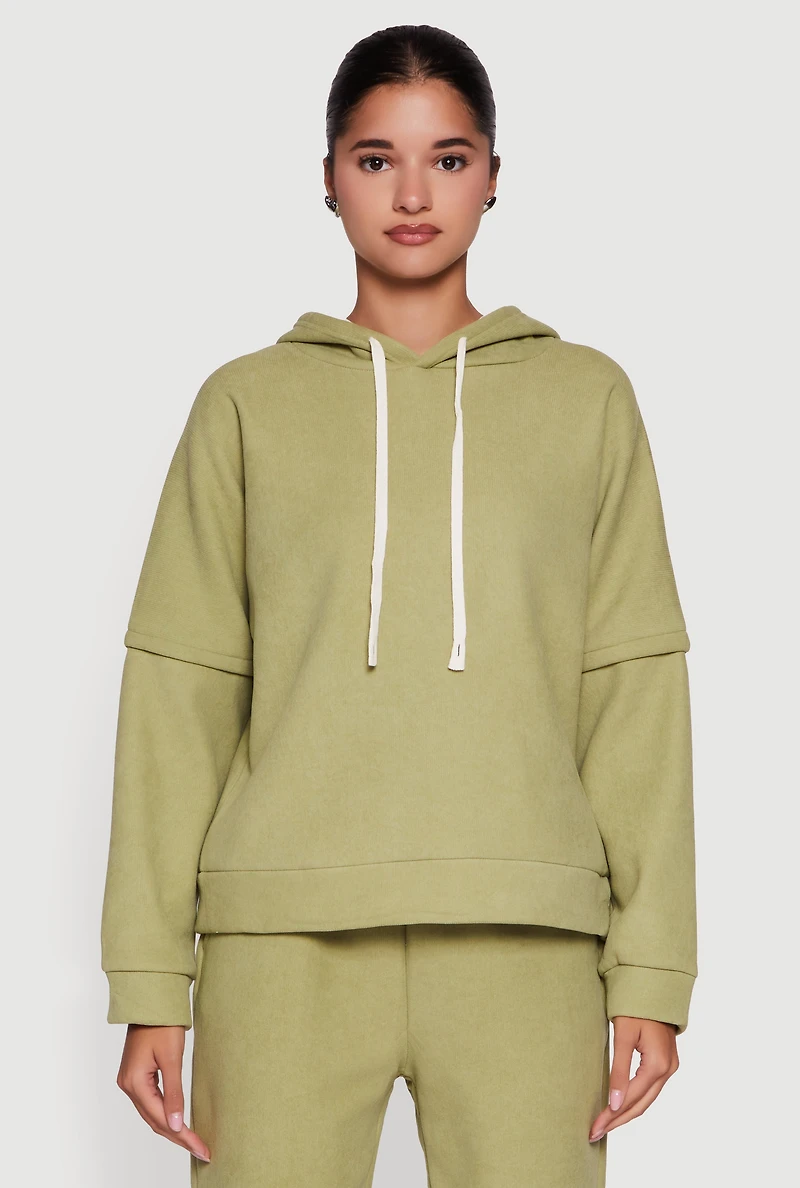 Layered Look Plush Lined Hooded Sweatshirt