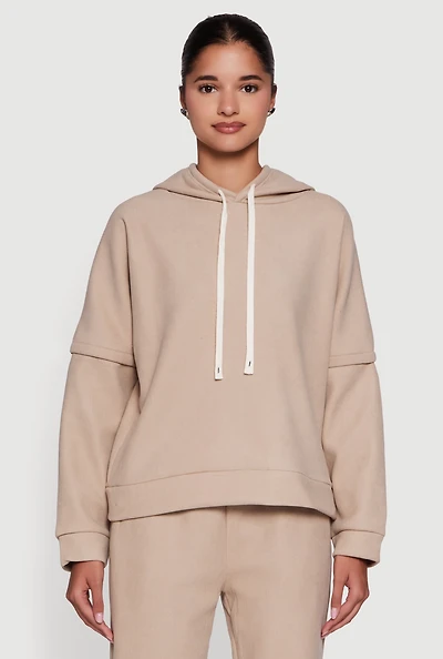 Womens Layered Look Plush Lined Hooded Sweatshirt,