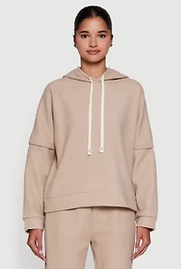 Womens Layered Look Plush Lined Hooded Sweatshirt,