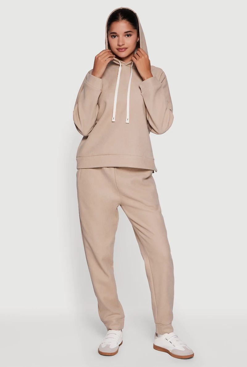 Womens Layered Look Plush Lined Hooded Sweatshirt, Beige, Size S