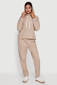 Womens Layered Look Plush Lined Hooded Sweatshirt, Beige, Size S