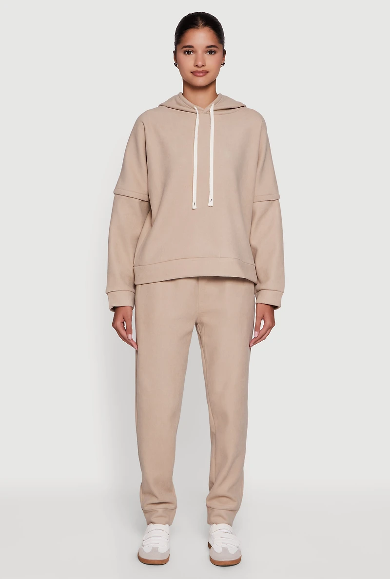 Womens Layered Look Plush Lined Hooded Sweatshirt,