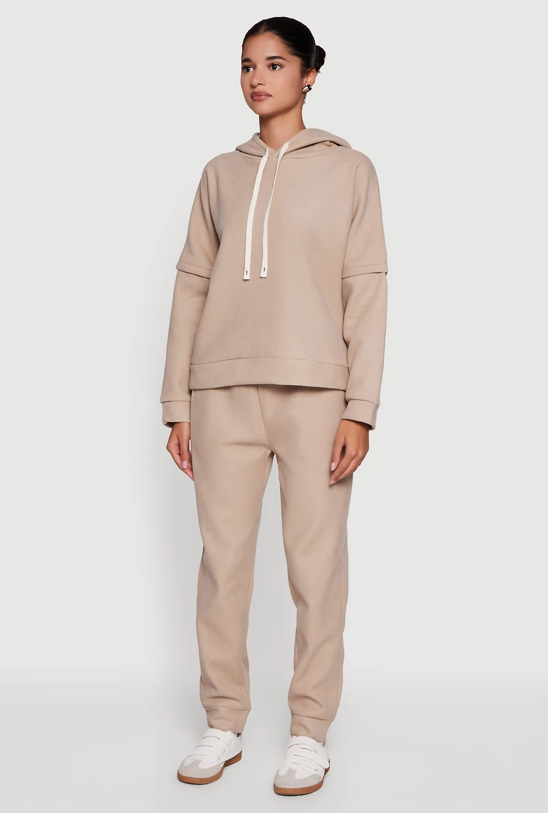 Womens Layered Look Plush Lined Hooded Sweatshirt,