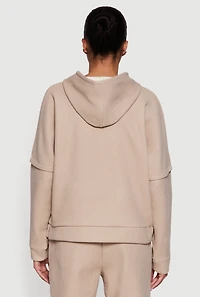 Womens Layered Look Plush Lined Hooded Sweatshirt, Beige, Size S