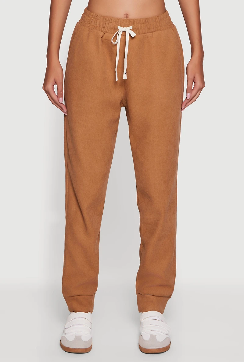 Womens Plush Lined High Waisted Drawstring Joggers,