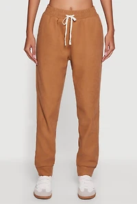 Womens Plush Lined High Waisted Drawstring Joggers, Brown, Size L