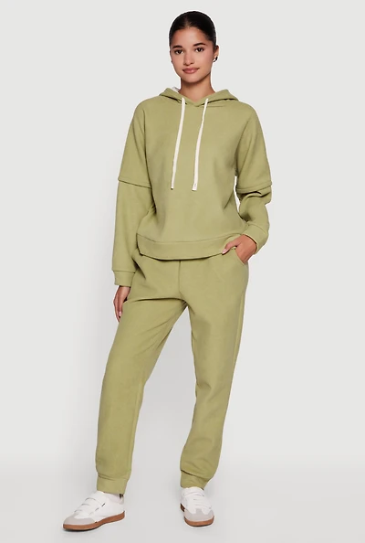 Womens Plush Lined High Waisted Drawstring Joggers,